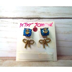 Betsey Johnson Earrings 2 Pairs Nautical Anchor and Rope Bows
